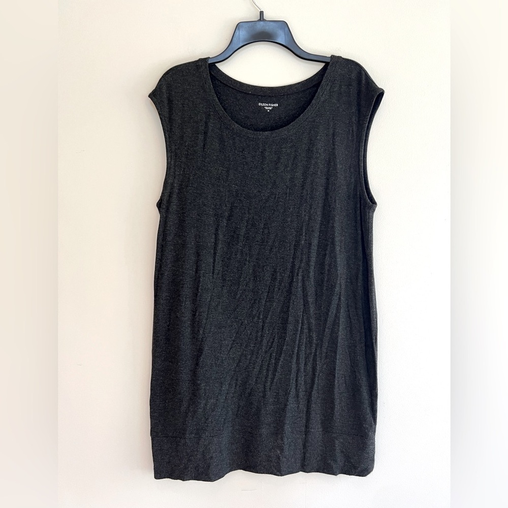 Eileen Fisher Lightweight Viscose Jersey Knit Jewel Neck Tank, Dark Grey, M